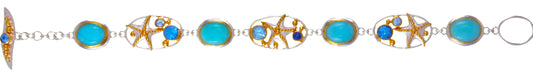 Sterling Silver and 22K Gold Vermeil Bracelet with Amazonite, Trendy Solo Topaz, Baby Blue Topaz and Sky Blue Topaz