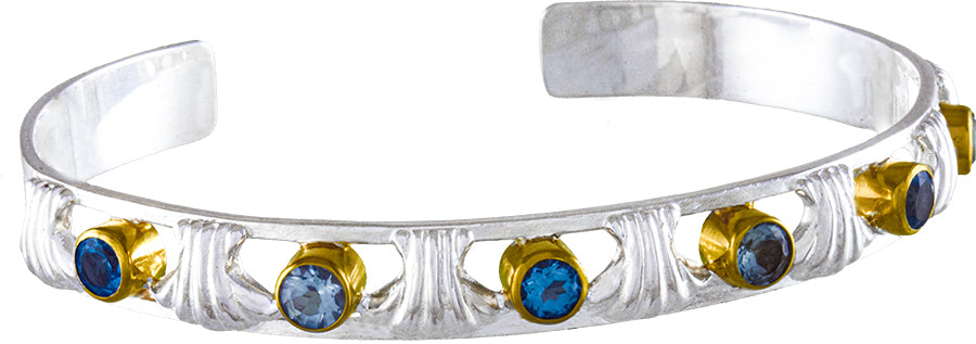 Sterling Silver and 22K Gold Vermeil Bracelet with Baby Blue Topaz and Sky Blue Topaz
