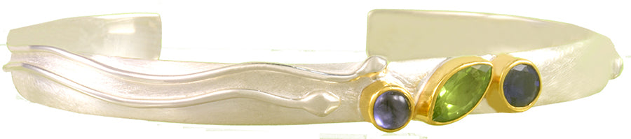 Sterling Silver and 22K Gold Vermeil Bracelet with Iolite, Peridot and White Freshwater