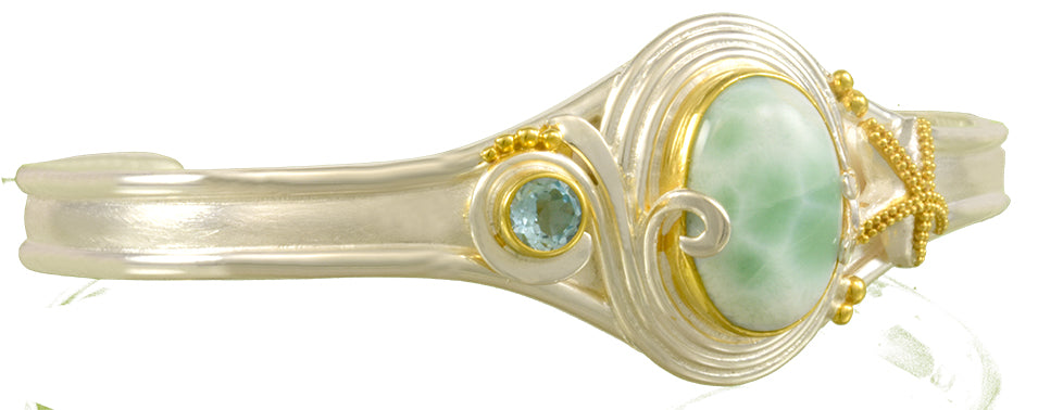 Sterling Silver and 22K Gold Vermeil Bracelet with Sky Blue Topaz and Larimar