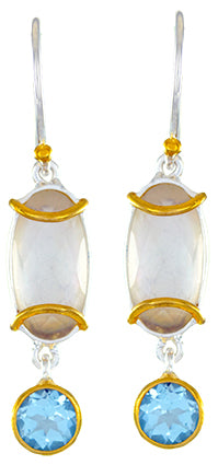 Sterling Silver and 22K Gold Vermeil Earrings with Mother of Pearl + Quartz and Sky Blue Topaz
