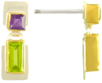 Sterling Silver and 22K Gold Vermeil Earring with African Amethyst and Peridot