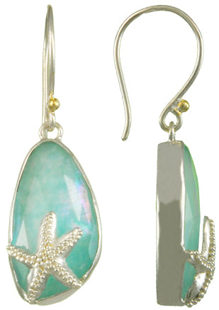 Sterling Silver and 22K Gold Vermeil Earring with Amazonite + Mother of Pearl + white quartz