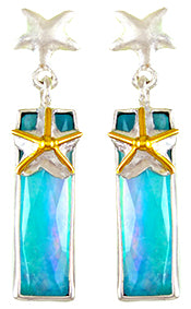 Sterling Silver and 22K Gold Vermeil Earring with Amazonite + checkerboard cut crystal quartz+ Mother of Pearl
