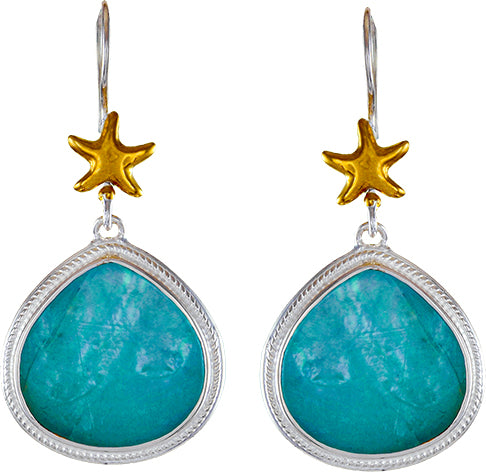 Sterling Silver and 22K Gold Vermeil Earring with Amazonite + quartz+ Mother of Pearl