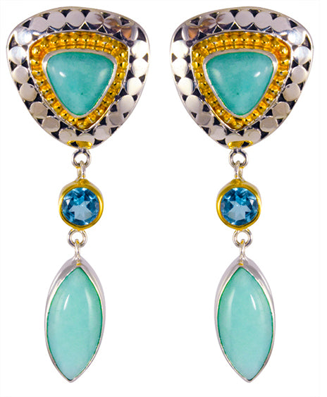 Sterling Silver and 22K Gold Vermeil Earring with Amazonite and Baby Blue Topaz