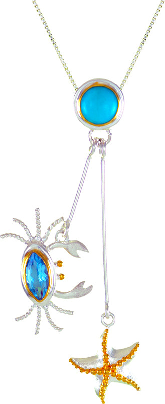 Sterling Silver and 22K Gold Vermeil Earring with Amazonite and Sky Blue Topaz