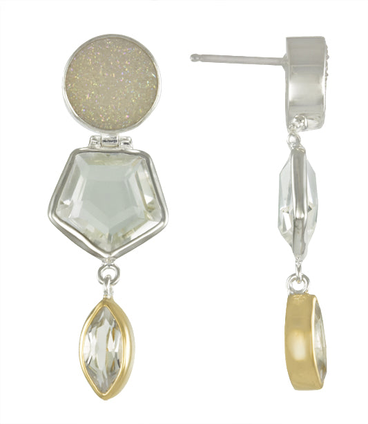 Sterling Silver and 22K Gold Vermeil Earring with Aurora Druzy and White Quartz