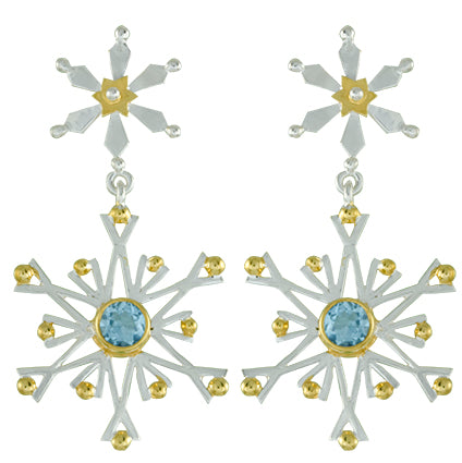 Sterling Silver and 22K Gold Vermeil Earring with Baby Blue Topaz