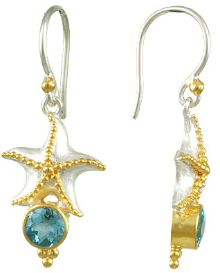 Sterling Silver and 22K Gold Vermeil Earring with Baby Blue Topaz