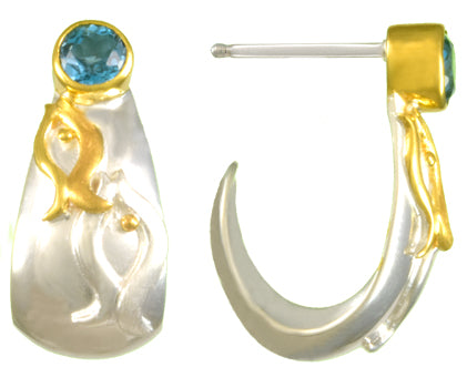 Sterling Silver and 22K Gold Vermeil Earring with Baby Blue Topaz