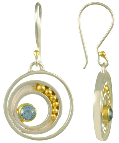 Sterling Silver and 22K Gold Vermeil Earring with Baby Blue Topaz