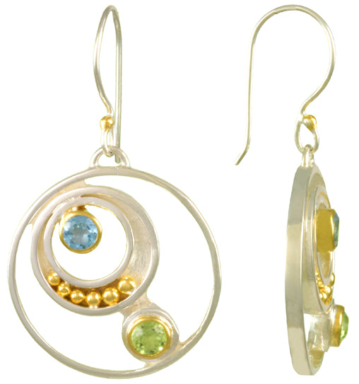 Sterling Silver and 22K Gold Vermeil Earring with Baby Blue Topaz and Peridot