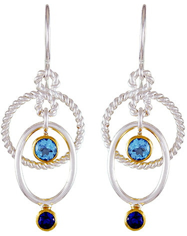 Sterling Silver and 22K Gold Vermeil Earring with Baby Blue Topaz and Trendy Solo Topaz