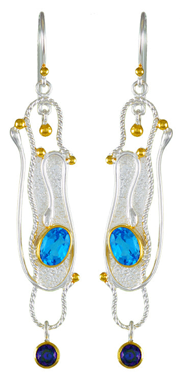 Sterling Silver and 22K Gold Vermeil Earring with Baby Blue Topaz and Trendy Solo Topaz