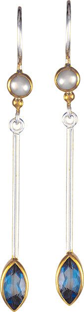 Sterling Silver and 22K Gold Vermeil Earring with Baby Blue Topaz and White Freshwater