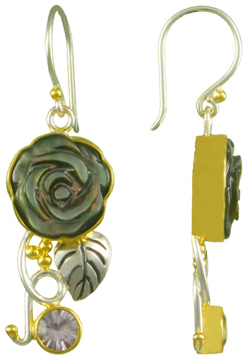 Sterling Silver and 22K Gold Vermeil Earring with Black Mother of Pearl and Rose De Francev