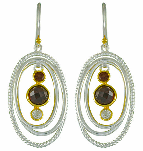 Sterling Silver and 22K Gold Vermeil Earring with Garnet and White Topaz
