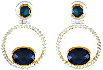 Sterling Silver and 22K Gold Vermeil Earring with Hematite + Lemon Quartz and Envy Topaz