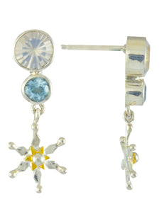 Sterling Silver and 22K Gold Vermeil Earring with Ice Quartz and Sky Blue Topaz