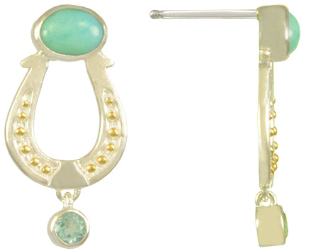 Sterling Silver and 22K Gold Vermeil Earring with Larimar and Sky Blue Topaz