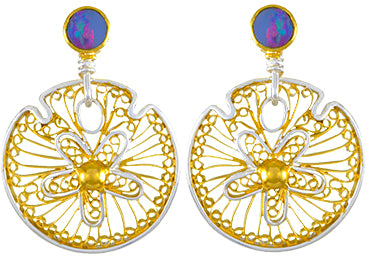 Sterling Silver and 22K Gold Vermeil Earring with Opal Doublet