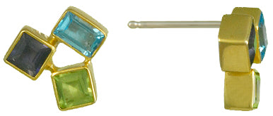 Sterling Silver and 22K Gold Vermeil Earring with Peridot, Iolite and Baby Blue Topaz