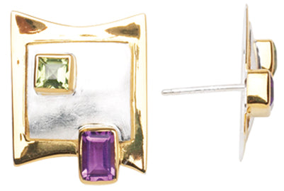 Sterling Silver and 22K Gold Vermeil Earring with Peridot and Amethyst