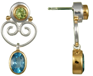 Sterling Silver and 22K Gold Vermeil Earring with Peridot and Baby Blue Topaz