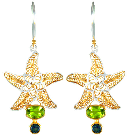 Sterling Silver and 22K Gold Vermeil Earring with Peridot and Envy Topaz
