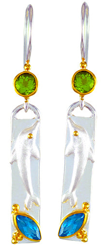 Sterling Silver and 22K Gold Vermeil Earring with Peridot and Sky Blue Topaz