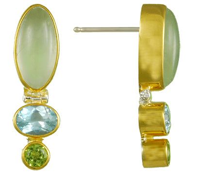 Sterling Silver and 22K Gold Vermeil Earring with Prehnite, Sky Blue Topaz and Peridot