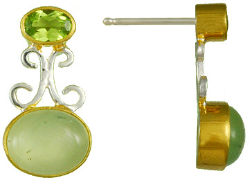 Sterling Silver and 22K Gold Vermeil Earring with Prehnite and Peridot