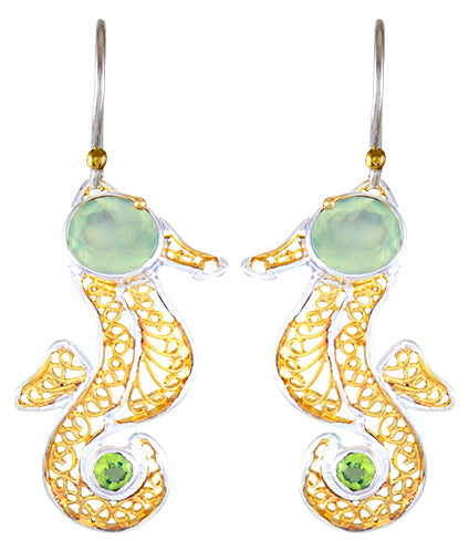 Sterling Silver and 22K Gold Vermeil Earring with Prehnite and Peridot