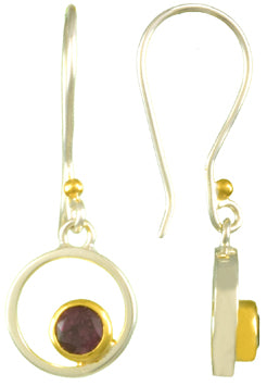 Sterling Silver and 22K Gold Vermeil Earring with Rhodolite Garnet