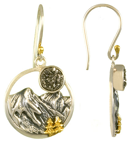 Sterling Silver and 22K Gold Vermeil Earring with Silver plated Druzy