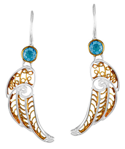 Sterling Silver and 22K Gold Vermeil Earring with Sky Blue Topaz
