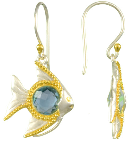 Sterling Silver and 22K Gold Vermeil Earring with Sky Blue Topaz