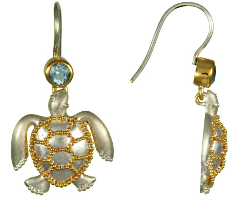 Sterling Silver and 22K Gold Vermeil Earring with Sky Blue Topaz