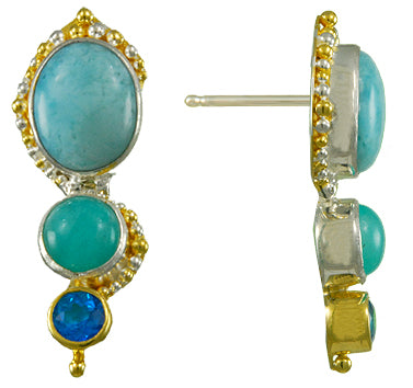 Sterling Silver and 22K Gold Vermeil Earring with Teal Topaz and Larimar