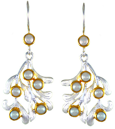 Sterling Silver and 22K Gold Vermeil Earring with White Freshwater Pearl