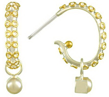 Sterling Silver and 22K Gold Vermeil Earring with White Freshwater Pearl