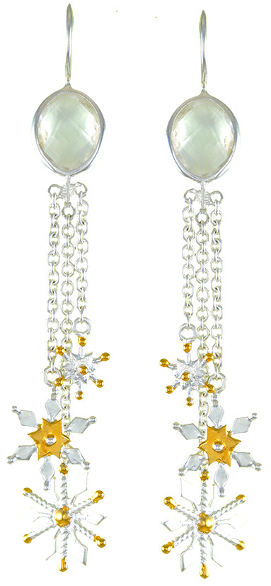 Sterling Silver and 22K Gold Vermeil Earring with White Quartz