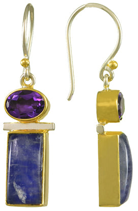 Sterling Silver and 22K Gold Vermeil Earring with painted Rainbow Moonstone and African Amethyst