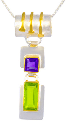 Sterling Silver and 22K Gold Vermeil Pendant with African Amethyst and Peridot