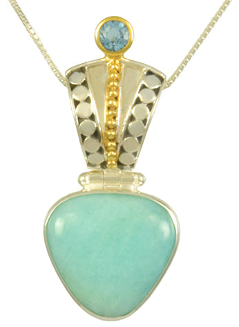 Sterling Silver and 22K Gold Vermeil Pendant with Amazonite and Baby Blue Topaz