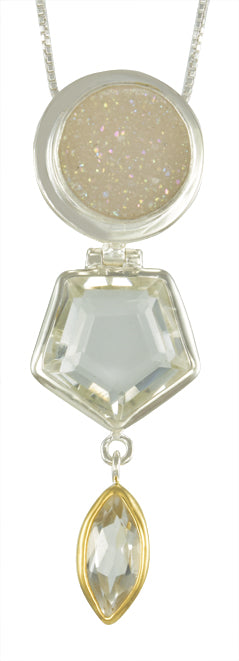 Sterling Silver and 22K Gold Vermeil Pendant with Aurora Druzy and White Quartz