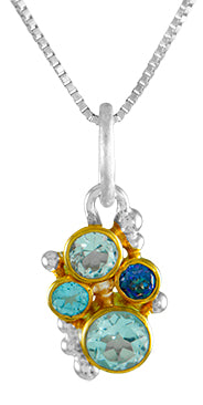 Sterling Silver and 22K Gold Vermeil Pendant with Baby Blue Topaz, Sky Blue Topaz and Trendy Solo Topaz
