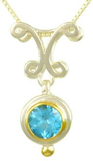 Sterling Silver and 22K Gold Vermeil Pendant with Baby Blue Topaz