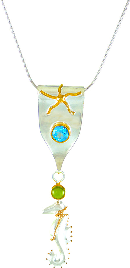Sterling Silver and 22K Gold Vermeil Pendant with Baby Blue Topaz and Peridot